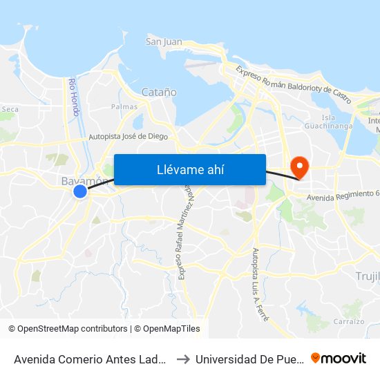 Avenida Comerio Antes Lado Opuesto Calle Manuel Rossi to Universidad De Puerto Rico - Rio Piedras map