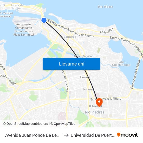 Avenida Juan Ponce De León Despues Calle Olimpo to Universidad De Puerto Rico - Rio Piedras map