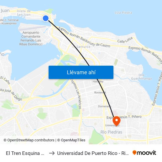 El Tren Esquina Calle 5 to Universidad De Puerto Rico - Rio Piedras map