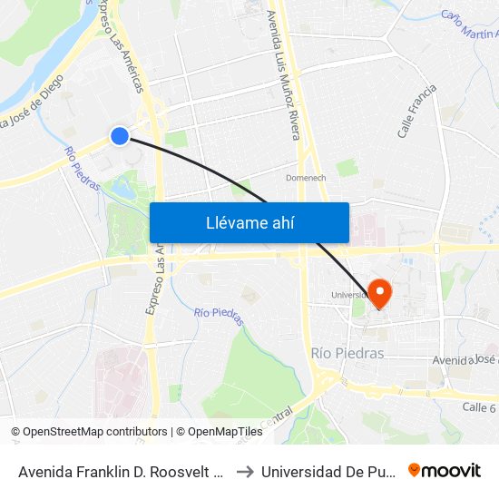 Avenida Franklin D. Roosvelt Lado Opuesto Calle Las America to Universidad De Puerto Rico - Rio Piedras map