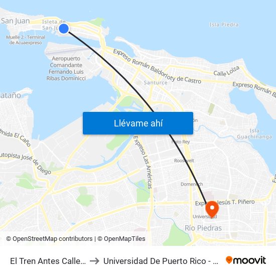 El Tren Antes Calle Pelayo to Universidad De Puerto Rico - Rio Piedras map