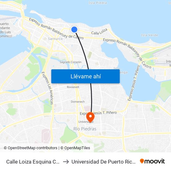 Calle Loiza Esquina Calle Cordero to Universidad De Puerto Rico - Rio Piedras map