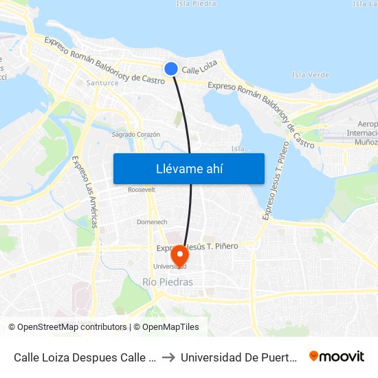 Calle Loiza Despues Calle Rampa Del Almirante to Universidad De Puerto Rico - Rio Piedras map