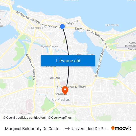 Marginal Baldorioty De Castro Frente A Norte Shopping Center to Universidad De Puerto Rico - Rio Piedras map
