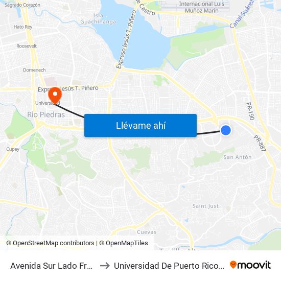 Avenida Sur Lado Frente A Ikea to Universidad De Puerto Rico - Rio Piedras map