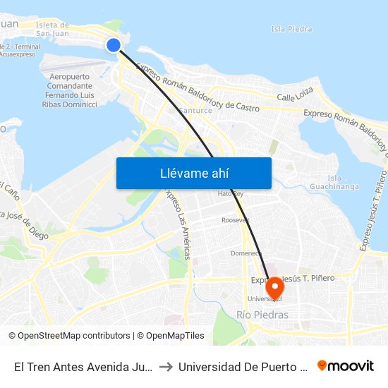 El Tren Antes Avenida Juan Ponce De León to Universidad De Puerto Rico - Rio Piedras map