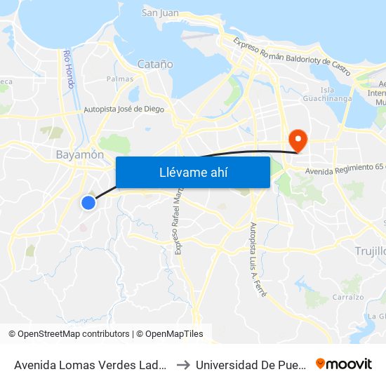 Avenida Lomas Verdes Lado Opuesto Calle Crisantemo to Universidad De Puerto Rico - Rio Piedras map