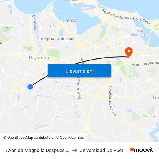 Avenida Magnolia Despues Expreso Rio Hondo (Pr-5) to Universidad De Puerto Rico - Rio Piedras map