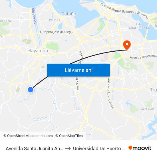 Avenida Santa Juanita Antes Avenida Hosto to Universidad De Puerto Rico - Rio Piedras map