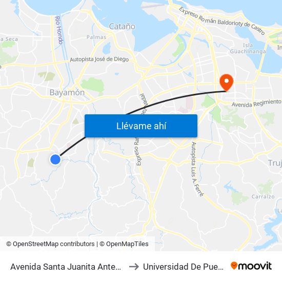 Avenida Santa Juanita Antes Lado Opuesto Calle Elmira to Universidad De Puerto Rico - Rio Piedras map