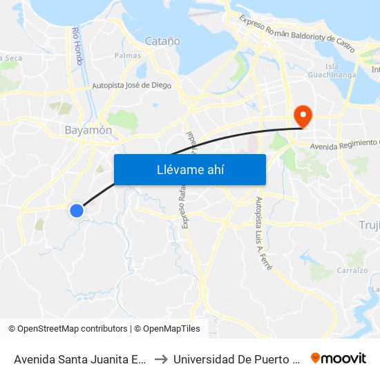 Avenida Santa Juanita Esquina Calle India to Universidad De Puerto Rico - Rio Piedras map