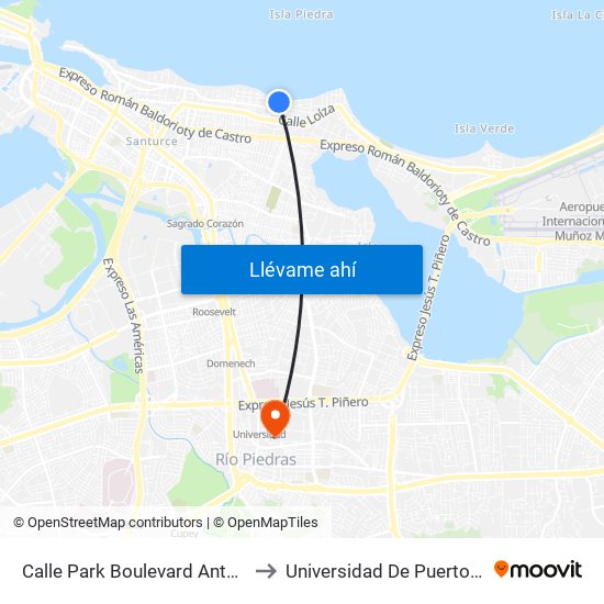 Calle Park Boulevard Antes Calle Las America to Universidad De Puerto Rico - Rio Piedras map