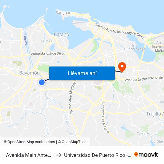 Avenida Main Antes Calle 17 to Universidad De Puerto Rico - Rio Piedras map
