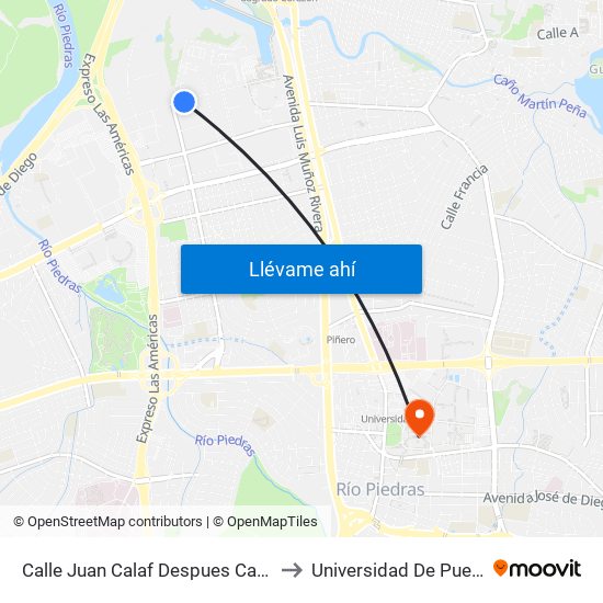 Calle Juan Calaf Despues Calle Teniente Cesar Luis Acosta to Universidad De Puerto Rico - Rio Piedras map