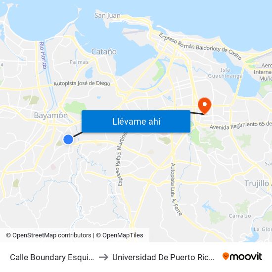 Calle Boundary Esquina Calle 18 to Universidad De Puerto Rico - Rio Piedras map