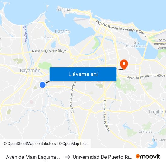 Avenida Main Esquina Calle Boundary to Universidad De Puerto Rico - Rio Piedras map