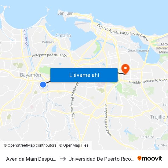 Avenida Main Despues Calle 17 to Universidad De Puerto Rico - Rio Piedras map