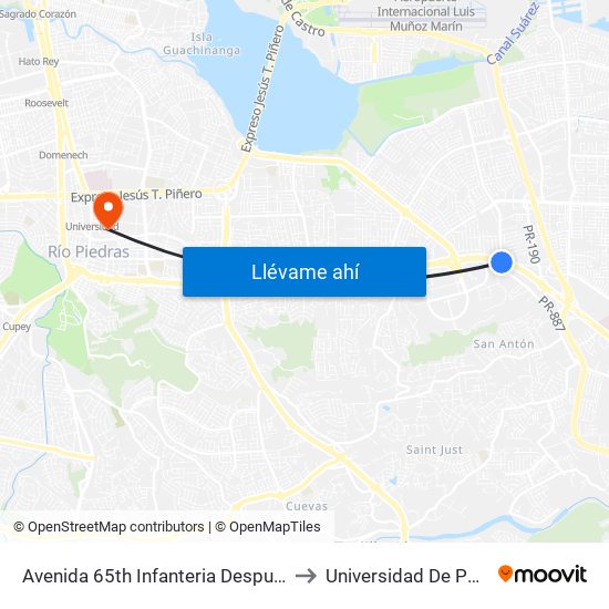 Avenida 65th Infanteria Despues Lado Opuesto Calle San Marcos to Universidad De Puerto Rico - Rio Piedras map
