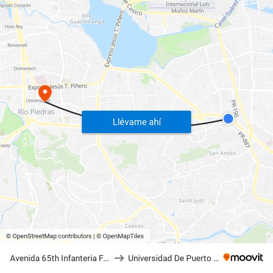 Avenida 65th Infanteria Frente Tienda Gasby to Universidad De Puerto Rico - Rio Piedras map