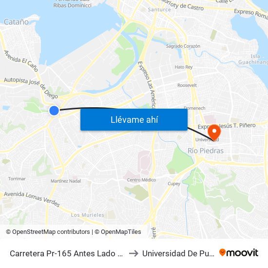 Carretera Pr-165 Antes Lado Opuesto Transicenter San Patricio to Universidad De Puerto Rico - Rio Piedras map