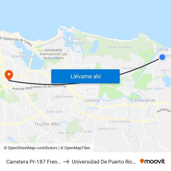 Carretera Pr-187 Frente Cdt Loiza to Universidad De Puerto Rico - Rio Piedras map