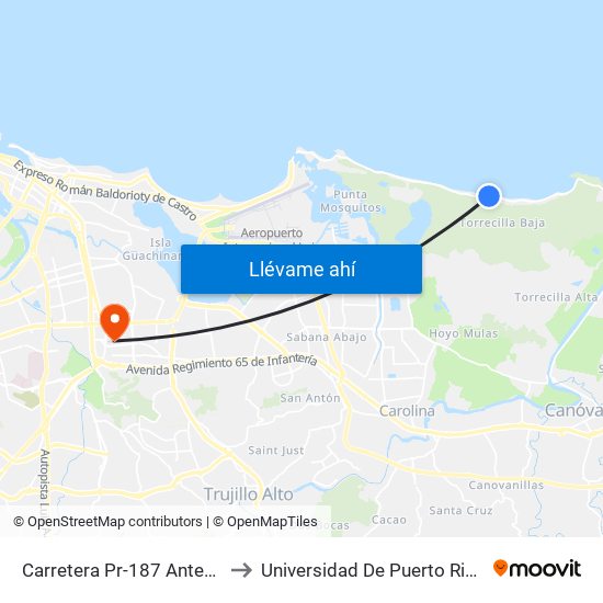 Carretera Pr-187 Antes Km 11 Hm 0 to Universidad De Puerto Rico - Rio Piedras map