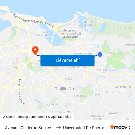 Avenida Calderon Boulevard Esquina Calle 1 to Universidad De Puerto Rico - Rio Piedras map