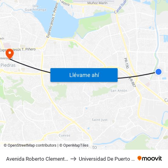 Avenida Roberto Clemente Despues Calle 73 to Universidad De Puerto Rico - Rio Piedras map