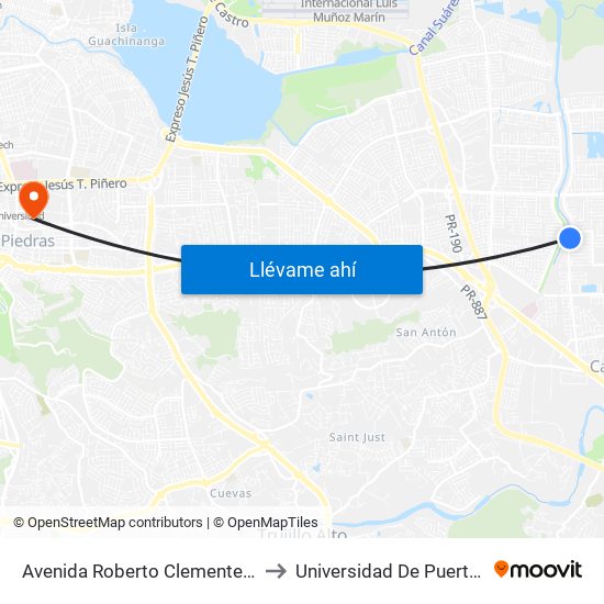 Avenida Roberto Clemente Lado Opuesto Calle 81 to Universidad De Puerto Rico - Rio Piedras map