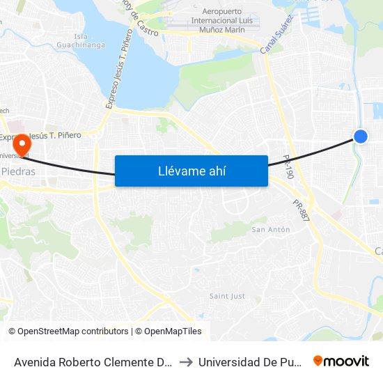 Avenida Roberto Clemente Despues Lado Opuesto Calle 81 to Universidad De Puerto Rico - Rio Piedras map