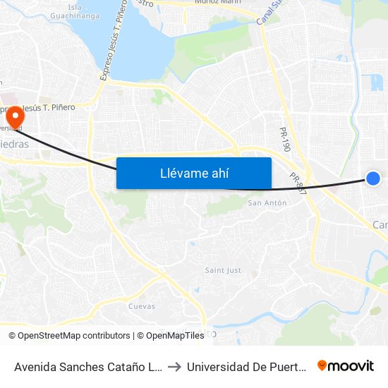 Avenida Sanches Cataño Lado Opuesto Calle 17 to Universidad De Puerto Rico - Rio Piedras map