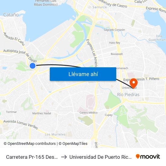 Carretera Pr-165 Despues Calle 2 to Universidad De Puerto Rico - Rio Piedras map