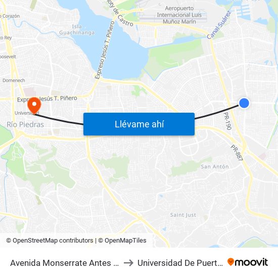 Avenida Monserrate Antes Avenida Sanches Osorio to Universidad De Puerto Rico - Rio Piedras map