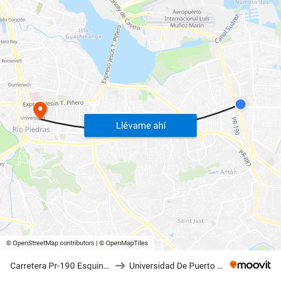 Carretera Pr-190 Esquina Callejón Canales to Universidad De Puerto Rico - Rio Piedras map