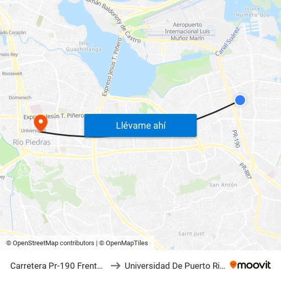 Carretera Pr-190 Frente Garage Hance to Universidad De Puerto Rico - Rio Piedras map