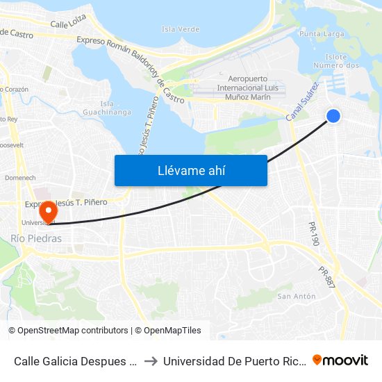 Calle Galicia Despues Calle Castilla to Universidad De Puerto Rico - Rio Piedras map