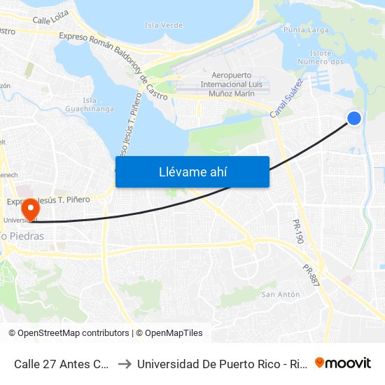 Calle 27 Antes Calle 16 to Universidad De Puerto Rico - Rio Piedras map