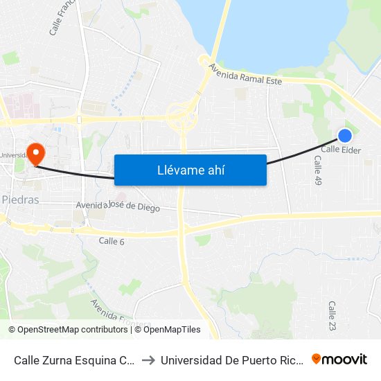 Calle Zurna Esquina Calle Vinyater to Universidad De Puerto Rico - Rio Piedras map