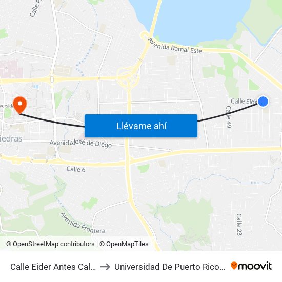 Calle Eider Antes Calle Torcaza to Universidad De Puerto Rico - Rio Piedras map