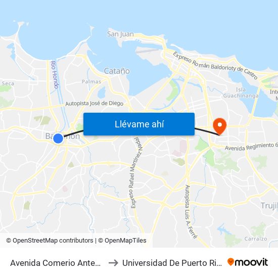 Avenida Comerio Antes Calle Betance to Universidad De Puerto Rico - Rio Piedras map