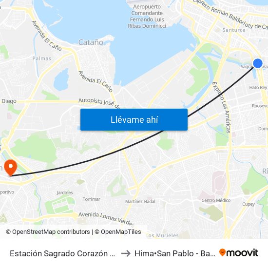 Estación Sagrado Corazón (Abordo) to Hima•San Pablo - Bayamón map