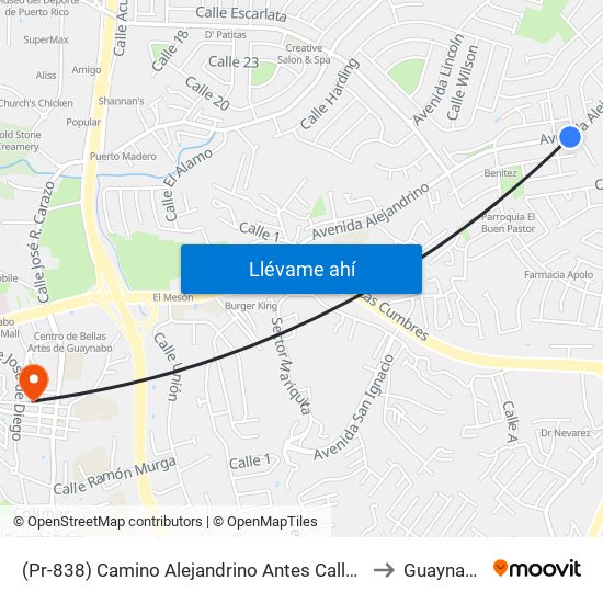 (Pr-838) Camino Alejandrino Antes Calle A to Guaynabo map