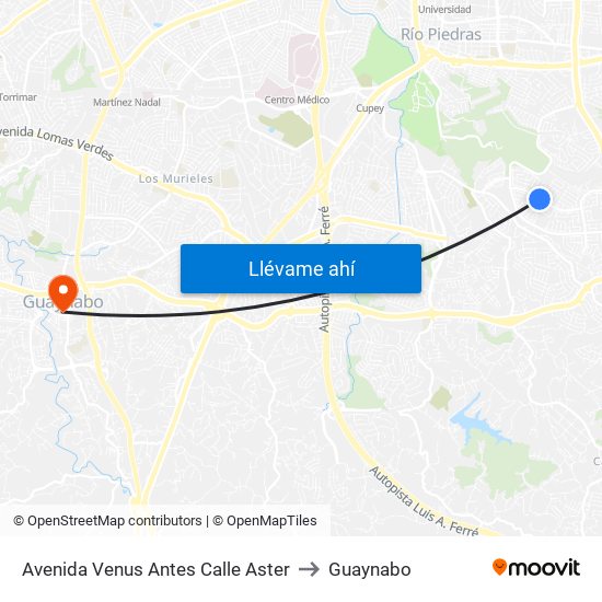 Avenida Venus Antes Calle Aster to Guaynabo map