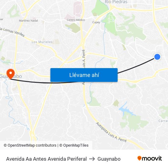 Avenida Aa Antes Avenida Periferal to Guaynabo map