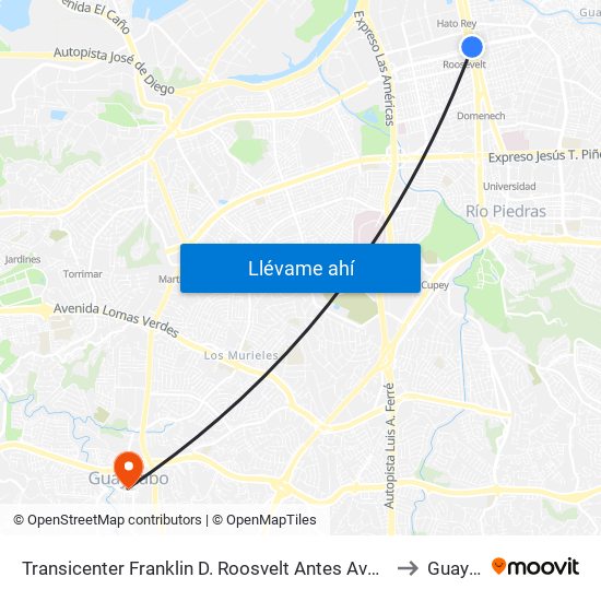 Transicenter Franklin D. Roosvelt Antes Avenida Luis Muñoz Rivera to Guaynabo map