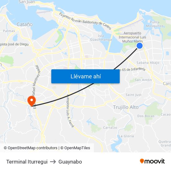 Terminal Iturregui to Guaynabo map