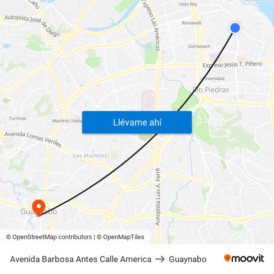 Avenida Barbosa Antes Calle America to Guaynabo map