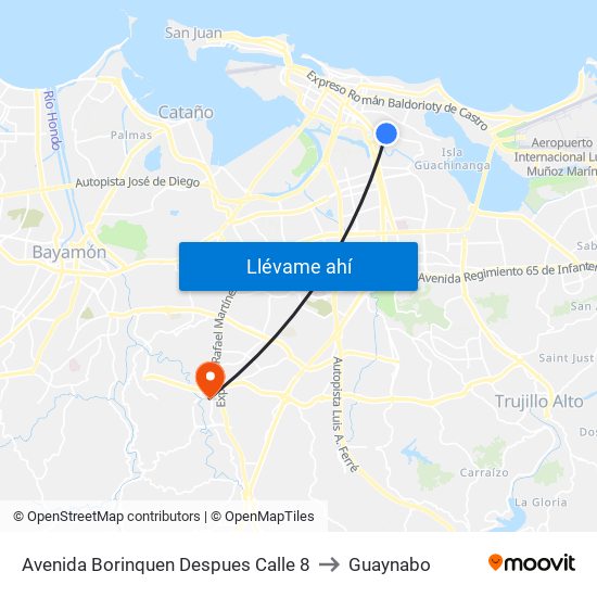 Avenida Borinquen Despues Calle 8 to Guaynabo map