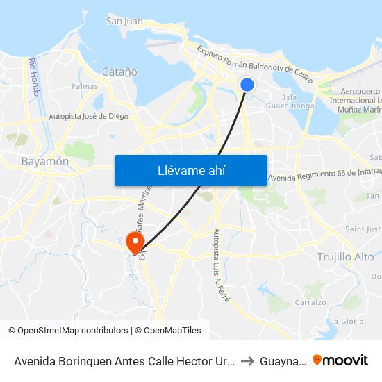 Avenida Borinquen Antes Calle Hector Urdaneta to Guaynabo map