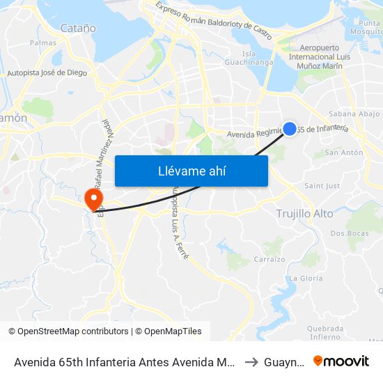 Avenida 65th Infanteria Antes Avenida Monte Carlos to Guaynabo map